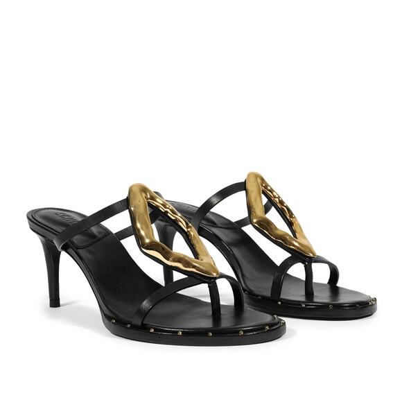 SCHUTZ Shoes - Schutz Women's Amarilis Stiletto Black Gold Sandal Mule Heels New Size 11